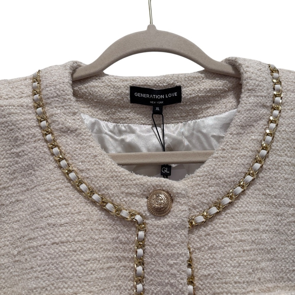NWT Generation Love New York Velma Tweed Jacket Preppy Cream Gold Sz XL - Picture 5 of 16